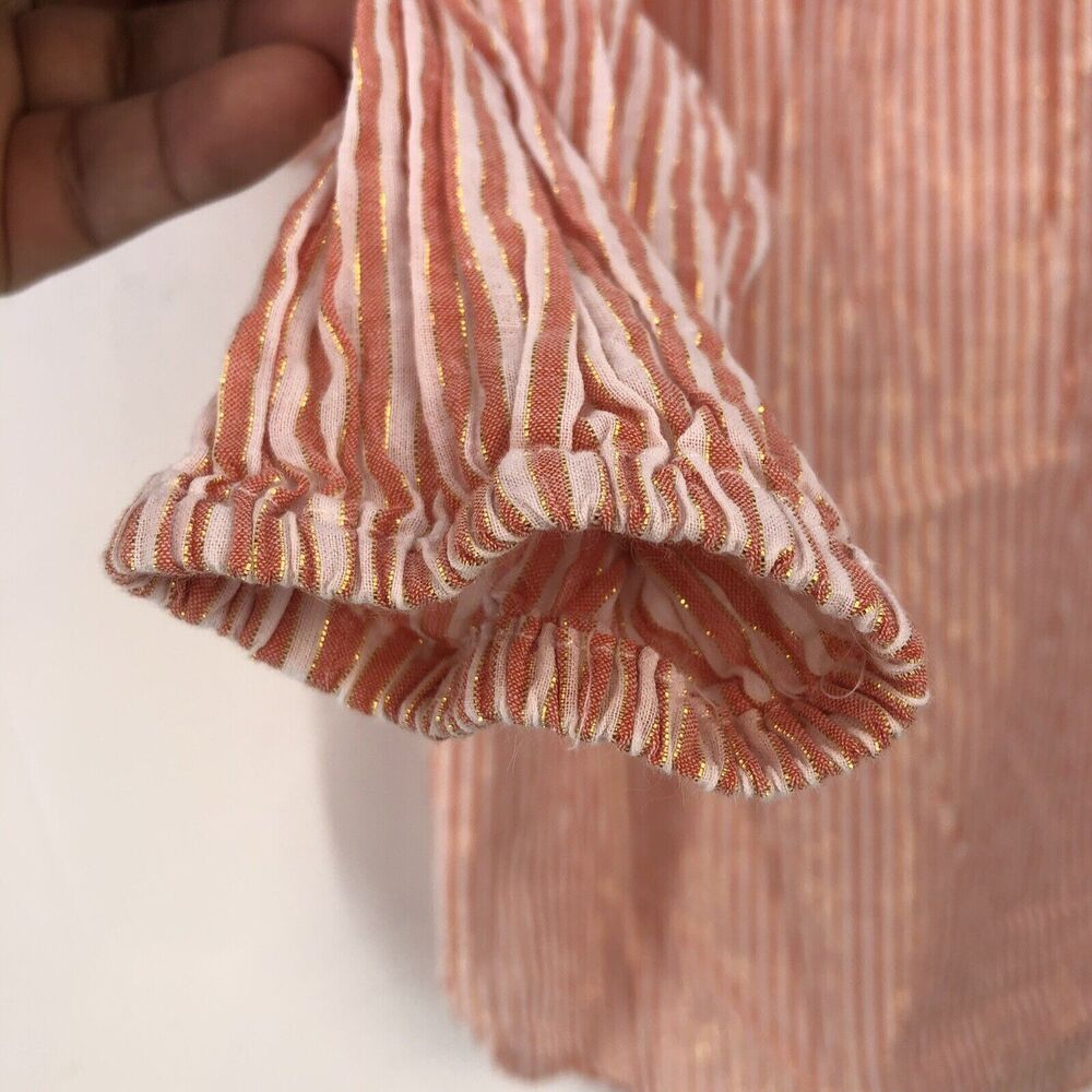 MICHAEL Kors Top XSMALL Cerise Pink White Candy Striped Off-Shoulder Designer - Picture 3 of 7